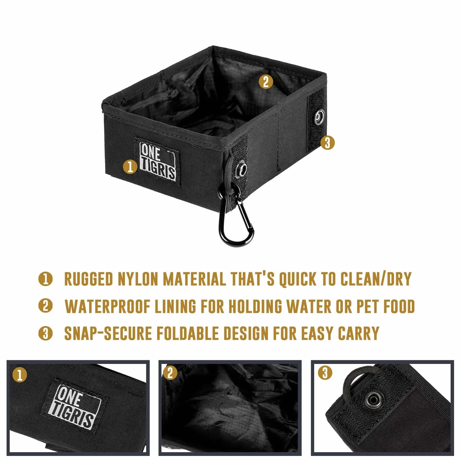 OneTigris Ciotola Portatile per Cani, Campeggio per Cani Gatti 1,4L, pessore 3,5 cm, Portatile per Escursioni, Ciotola pieghevole tattica per cani, Leggera, Capiente e Resistente