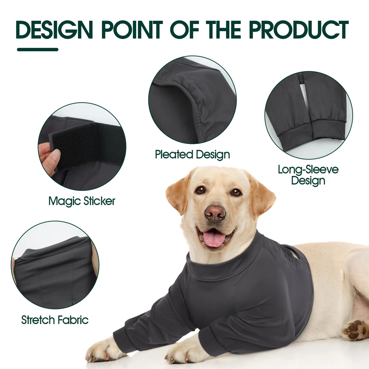 Kuoser M Dog Surgery Recovery Suit with Legs - Body medico per cani femmina, protezione per ferite a gomiti e gambe, manica anteriore per gamba post-operatoria, camicia protettiva per cani - grigio