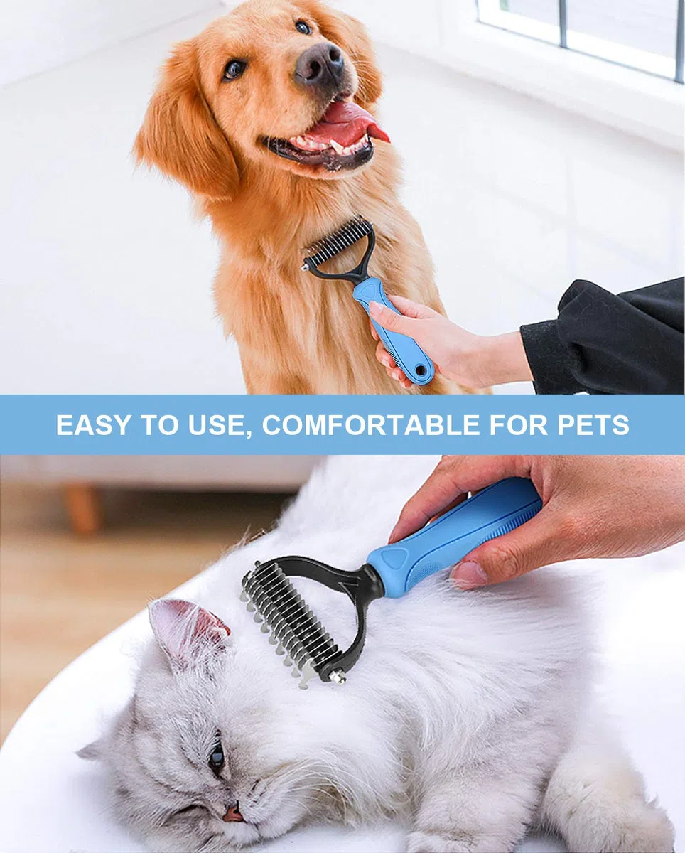 N/C Pettine per cani e gatti con 2 lati 9+17 denti, spazzola professionale per toelettatura animale domestico, rastrello per rimuovere efficacemente i nodi, blu