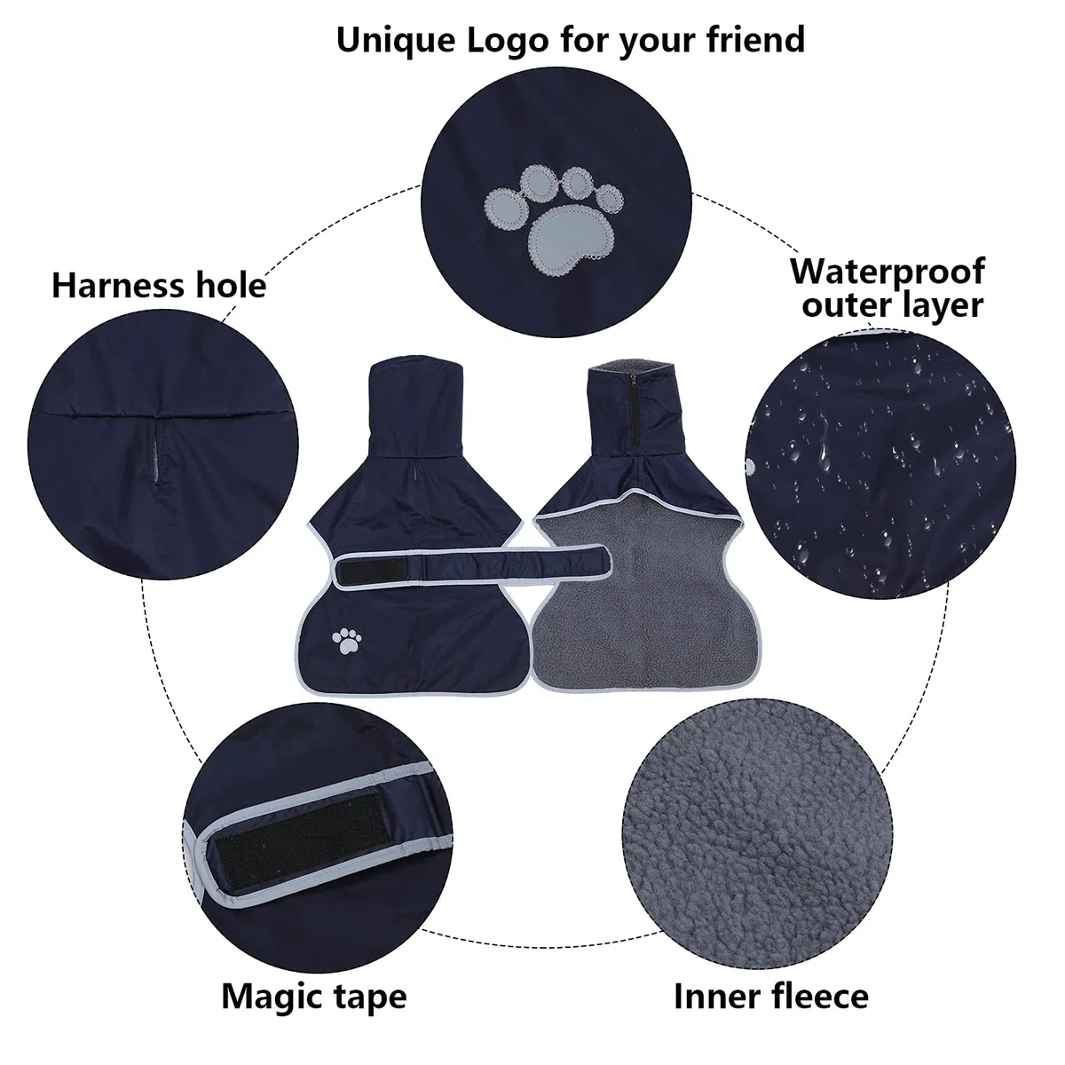 Geyecete Cappotto Cane Impermeabili per Levrieri, Pile Caldo Gacca per Whippet, Lurcher Pullover con Fasce Regolabili, Impermeabile per Sighthound di Media e Grande Taglia - Blu Navy - XXL