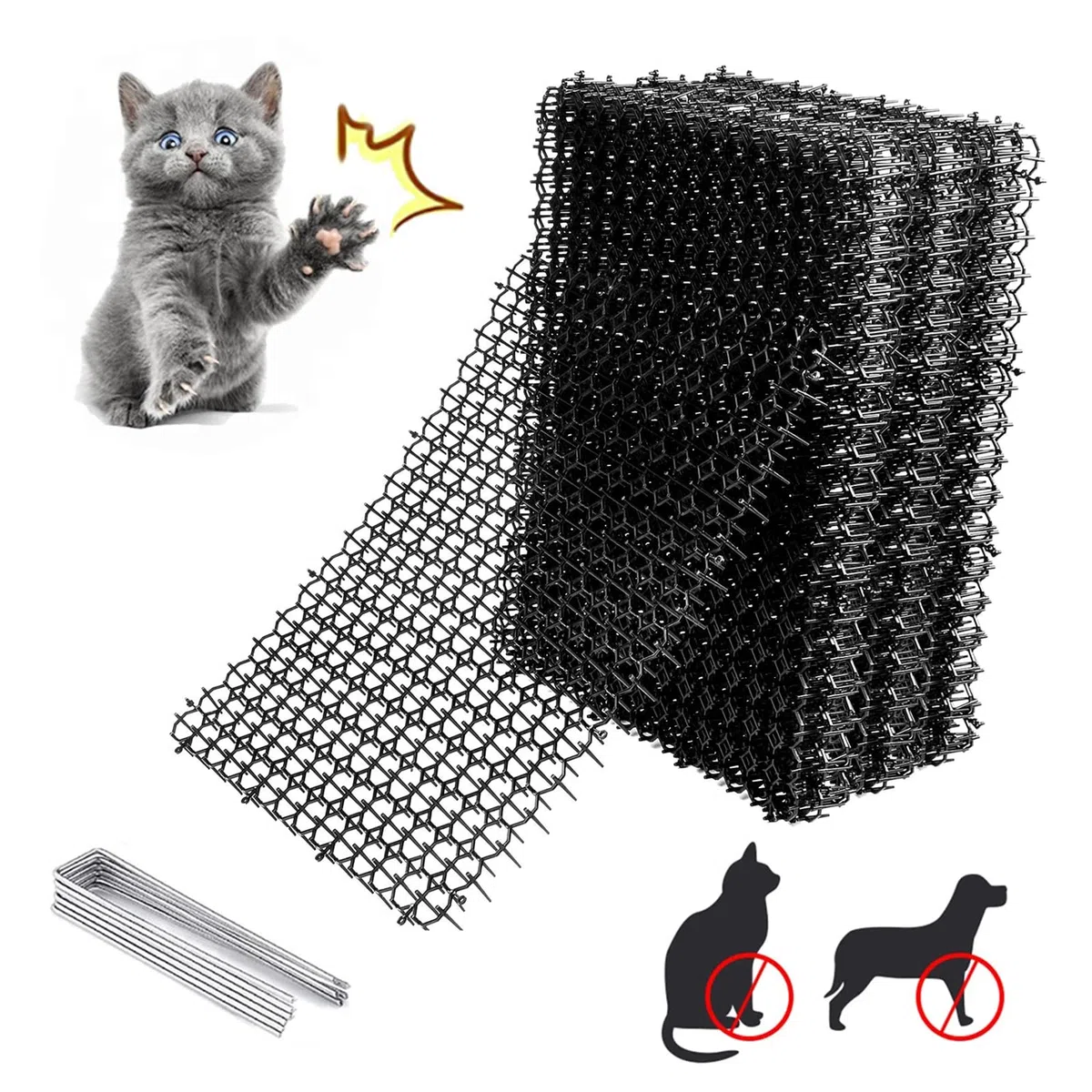 NEWFUN Tappetino Repellente per Gatti,12PC,40 * 20 cm,Tappetino Deterrente per Cani con Picchi Rete Anti-Gatto,Picchi Rete Anti-Gatto per Protezione da Giardino,con 8 Ancoraggi da Terra a Forma di U