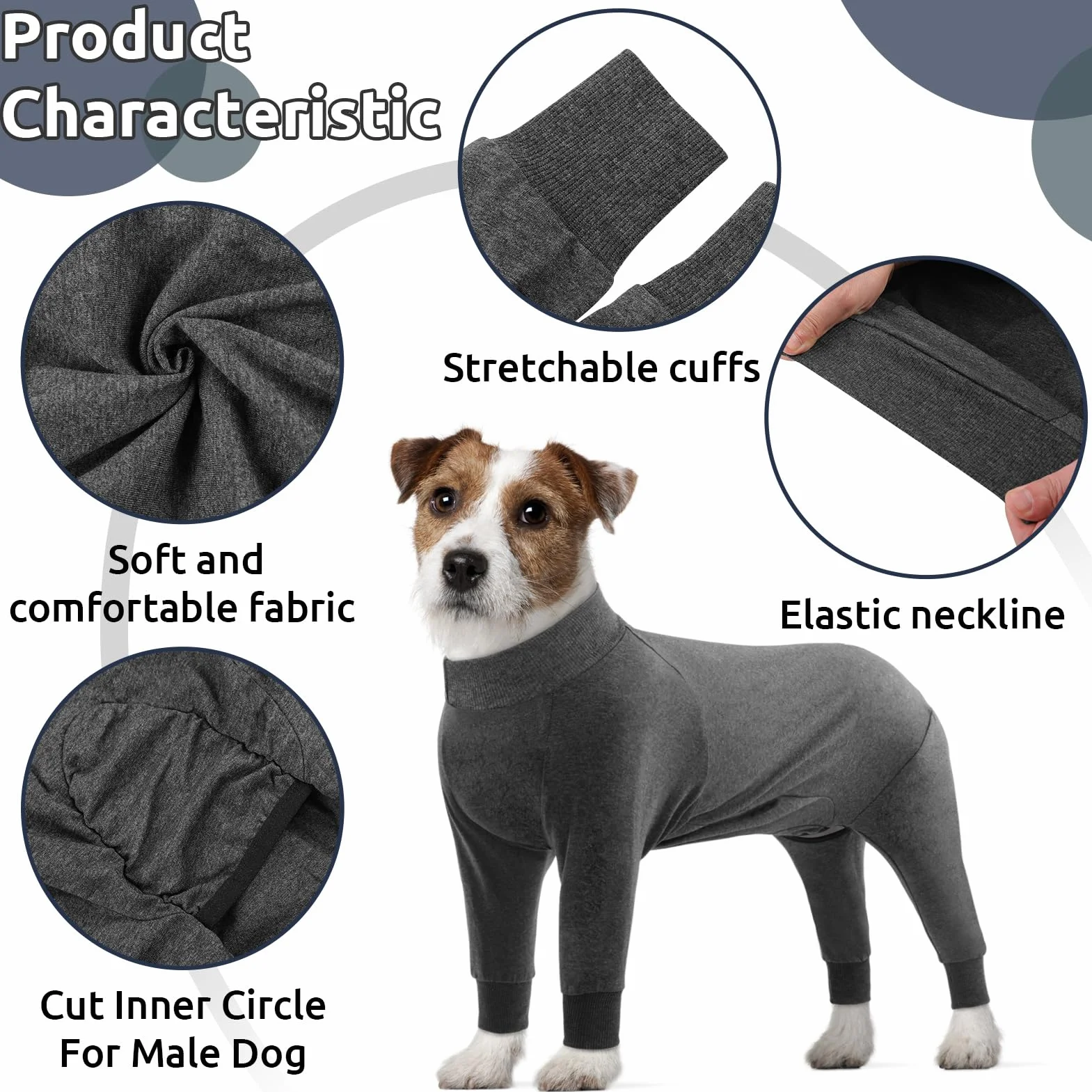 CITÉTOILE Tuta di Recupero per Cani e Gatti di Grossa Taglia, Camicia da Pigiama Protettiva a Maniche Lunghe per Animali Domestici, Alternativa al Collare Elettronico, Grigio, M