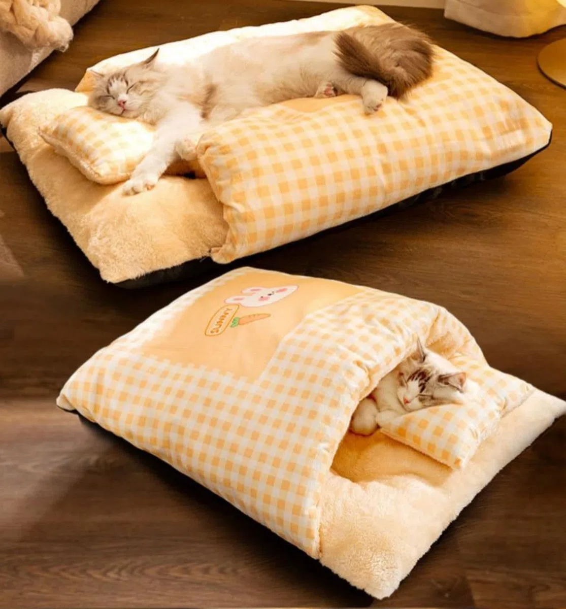Cat Sleeping Bag, Cat Winter Warm Sleeping Bag, Soft And Comfortable Cat Bed Cave Cozy Cat Beds, Dog Sleeping Bag, Semi-Enclosed Pet Hideaway, Cute Pet Cave Plush Sleeping Bag (Green)