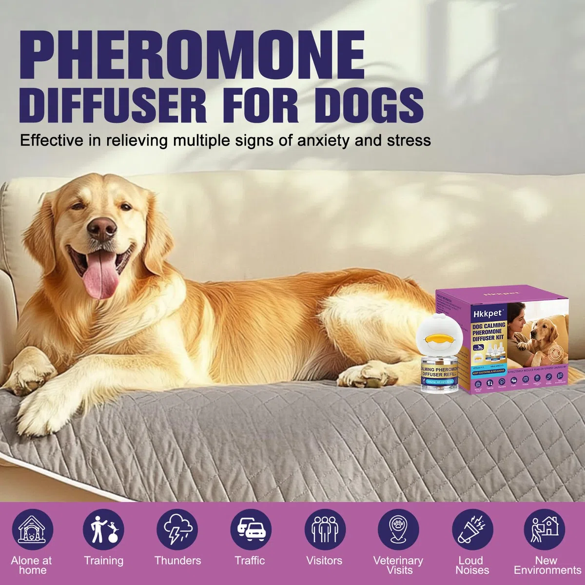 Diffusore di Feromoni per Cani con 3 Ricariche (48 ml) – Aiuta a Ridurre Comportamenti Legati allo Stress, Abbaio, Masticazione e Ansia da Separazione – Adatto a Case con Più Animali