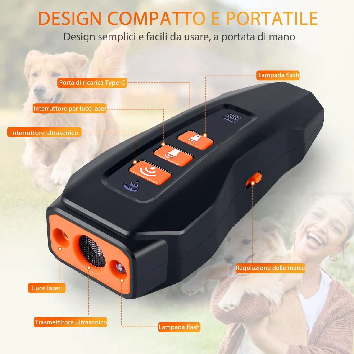Antiabbaio per Cani ad Ultrasuoni, Dispositivo Anti-abbaiare con 3 Frequenze Regolabili, Sicuro per Taglia Piccola Media Grande, Interni ed Esterni (Grigio)