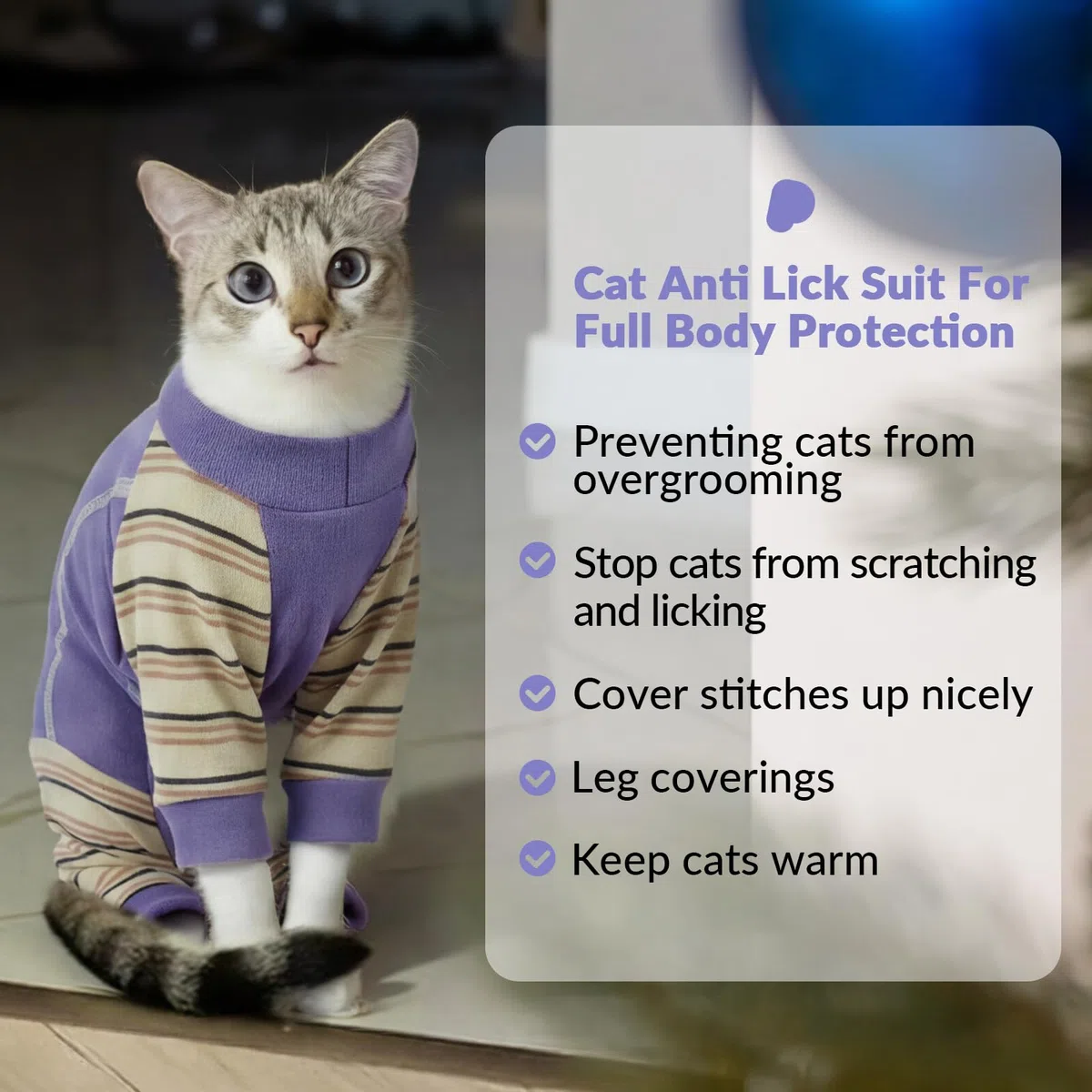 Tuta Post Operatoria Gatto, Morbido Body Gatto Post Operatorio con Manica Lunga Maglioncino per Gatto Coprire i Punti dopo l'operazione(Viola, XL)