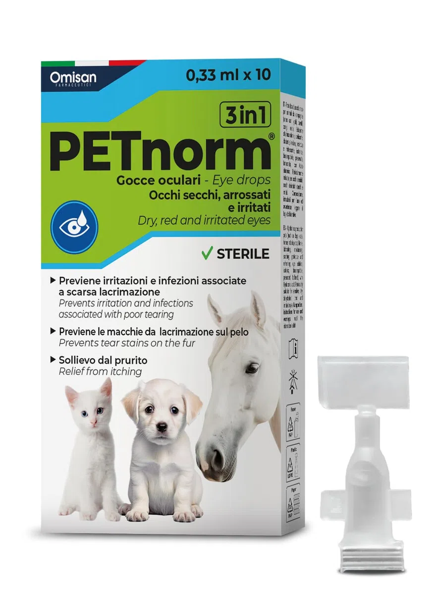 Collirio Monodose 3in1 Delicato Naturale con Acido ialuronico - Lubrifica, Idrata, Dona Sollievo. Aiuta a Rimuovere Macchie da Lacrimazione. Cani,Gatti,Animali da Compagnia - 10x0,33 ml