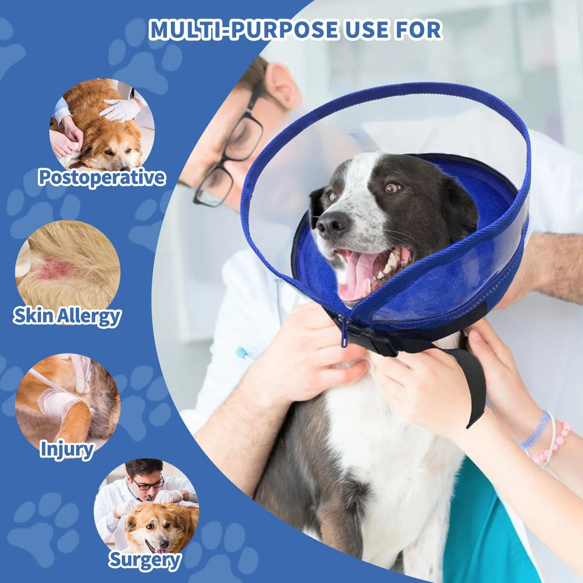 Collare Gonfiabile Cane, Protettivo Cervicale Collare Elisabettiano Cani 2 in 1 Rimovibile Regolabile Comodo Collare Riparazione Post-Operatoria, Difesa Potenziata Contro Graffi e Morsi (L)