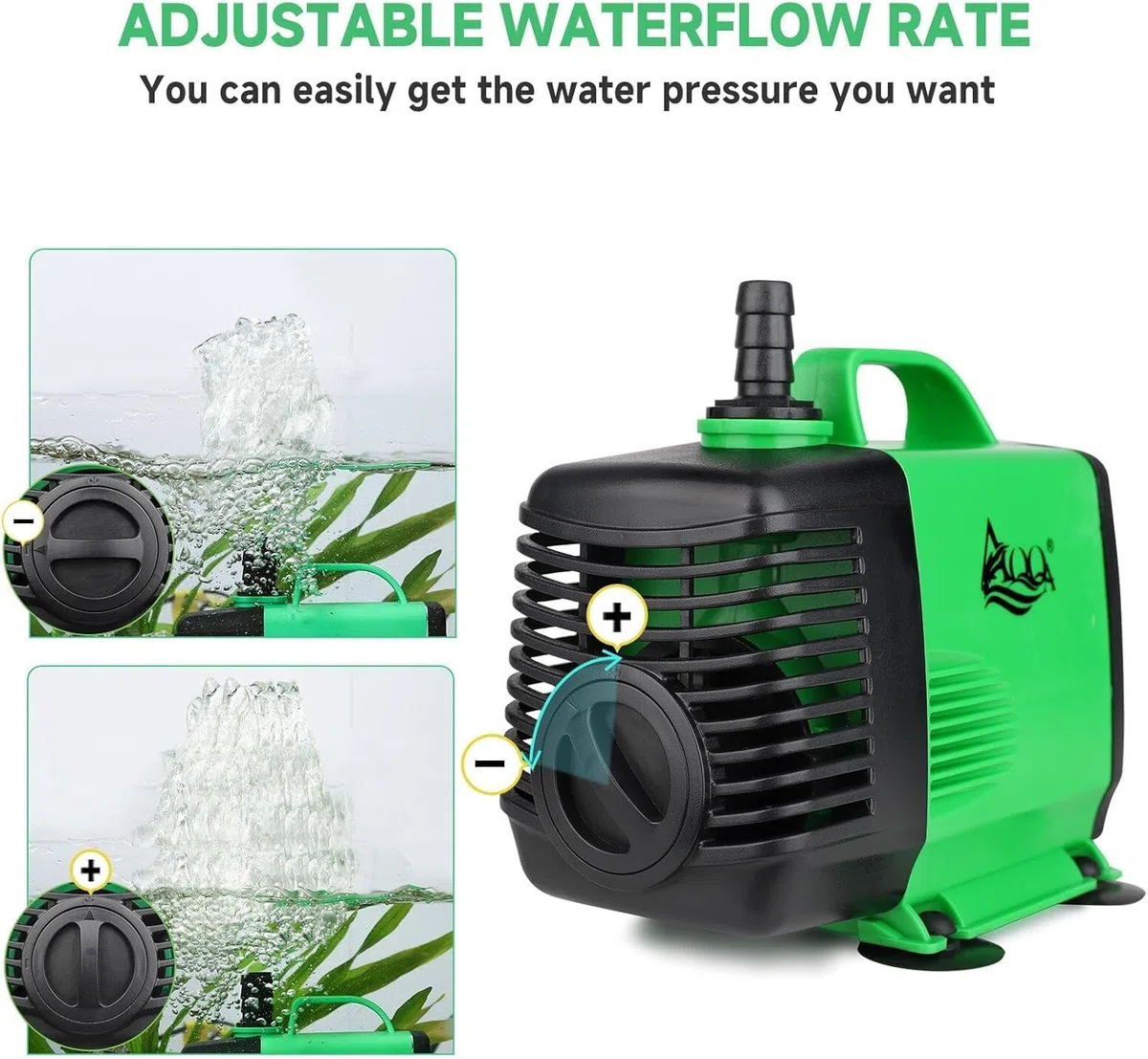 AQQA Pompa Acquario, 45W 3000L/H Regolabile Ultra Silenziosa Pompa Acqua Sommergibile, 2.5m Testa Alta Pompa Fontana per Idroponica, Laghetto, Acquari