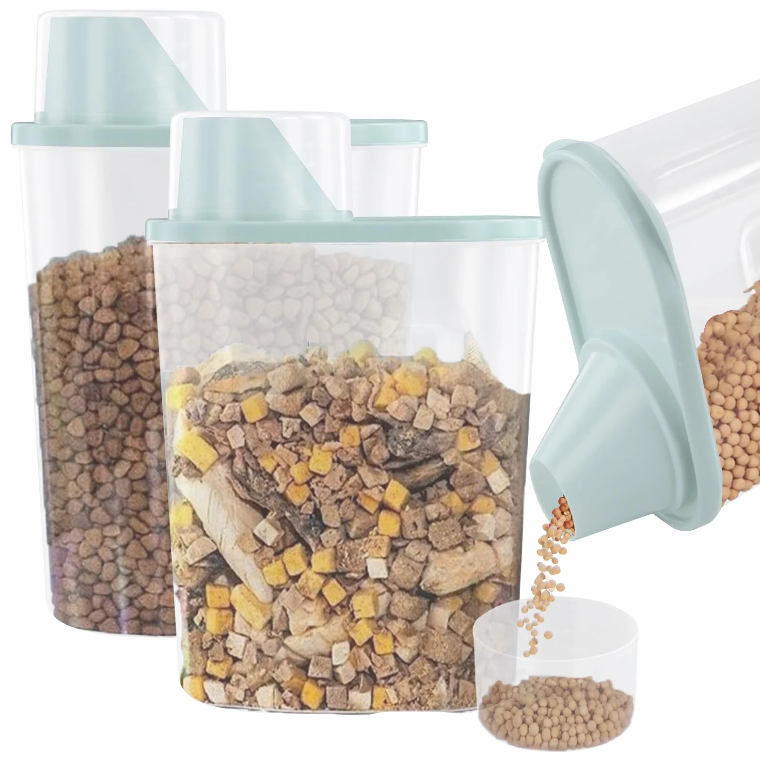Dokeno 2Pcs Contenitore Crocchette Cane, Porta Crocchette Gatto, Contenitore Ermetico per Alimenti con Misurino, Contenitori per Mangimi, Contenitori Alimentari per Cani Gatti Cibo (26*15*8cm, 2,5L)