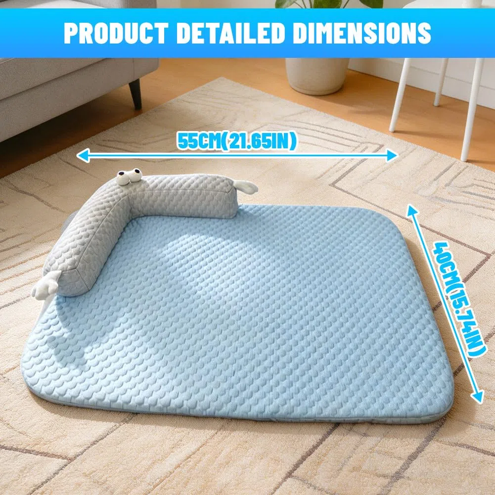 Tappetino refrigerante per cani e gatti, 60 x 45 cm, con cuscino a forma di U, cuccia rinfrescante, lavabile, tappetino rinfrescante senza acqua/elettricità (blu, 55 x 40 cm)