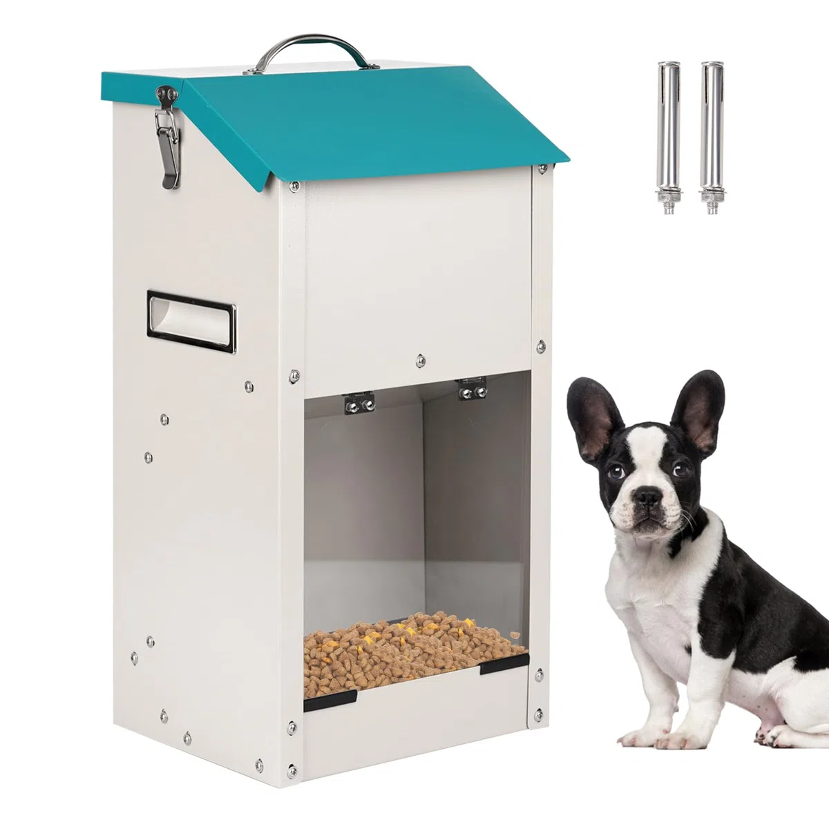 Mangiatoia Per Cani, Mangiatoia Automatica Per Cani di Grossa Taglia - Capacità 7Kg, con Coperchio Per Proteggere Il Mangime, Progettata Per la Protezione Dai Roditori, Adatta All'Uso Esterno