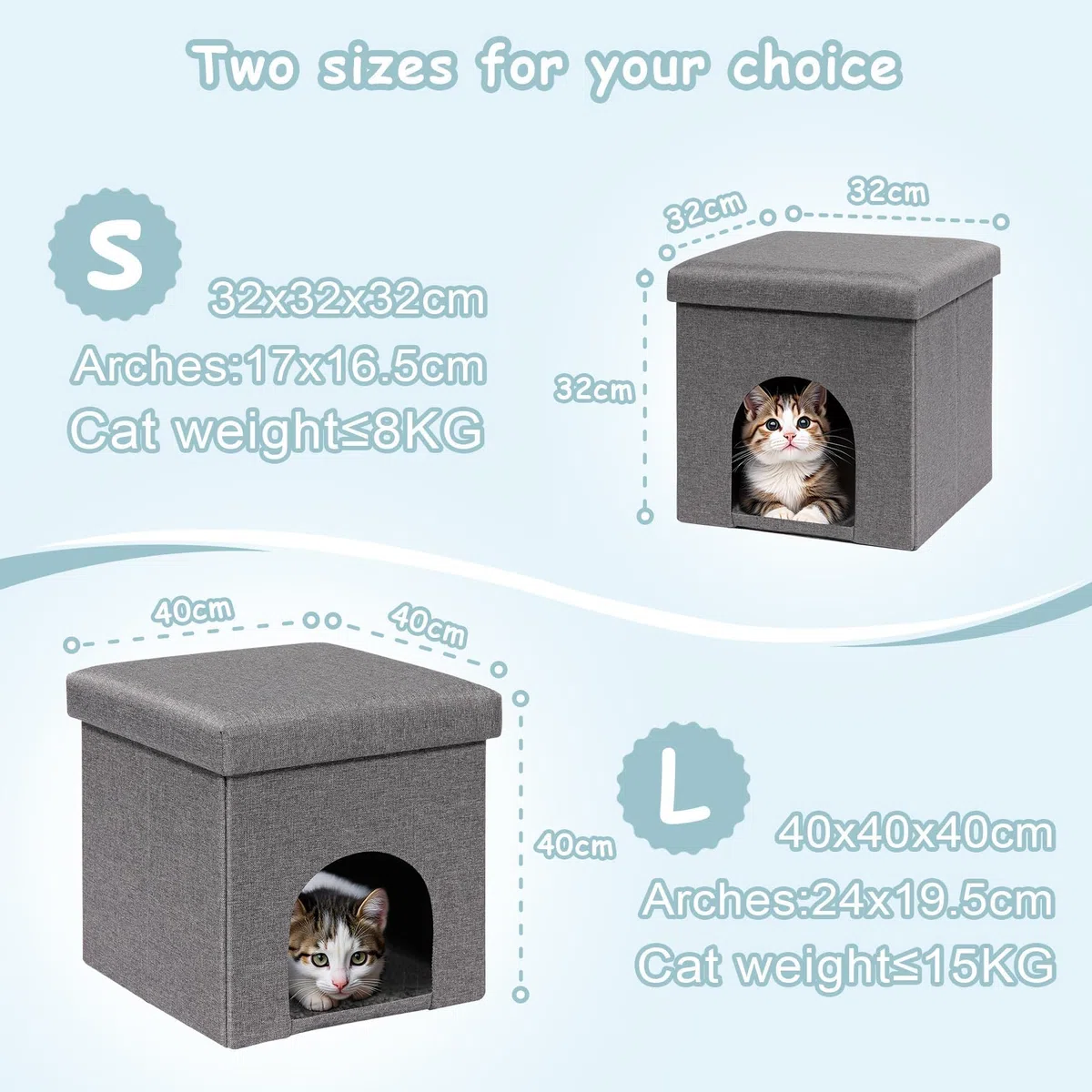 PINPLUS Cuccia per Gatti con Cuscino, Sgabello Pieghevole per Gatto, Cubo Contenitore Stabile con Coperchio Rimovibile, Rifugio Accogliente per Dormire e Giocare