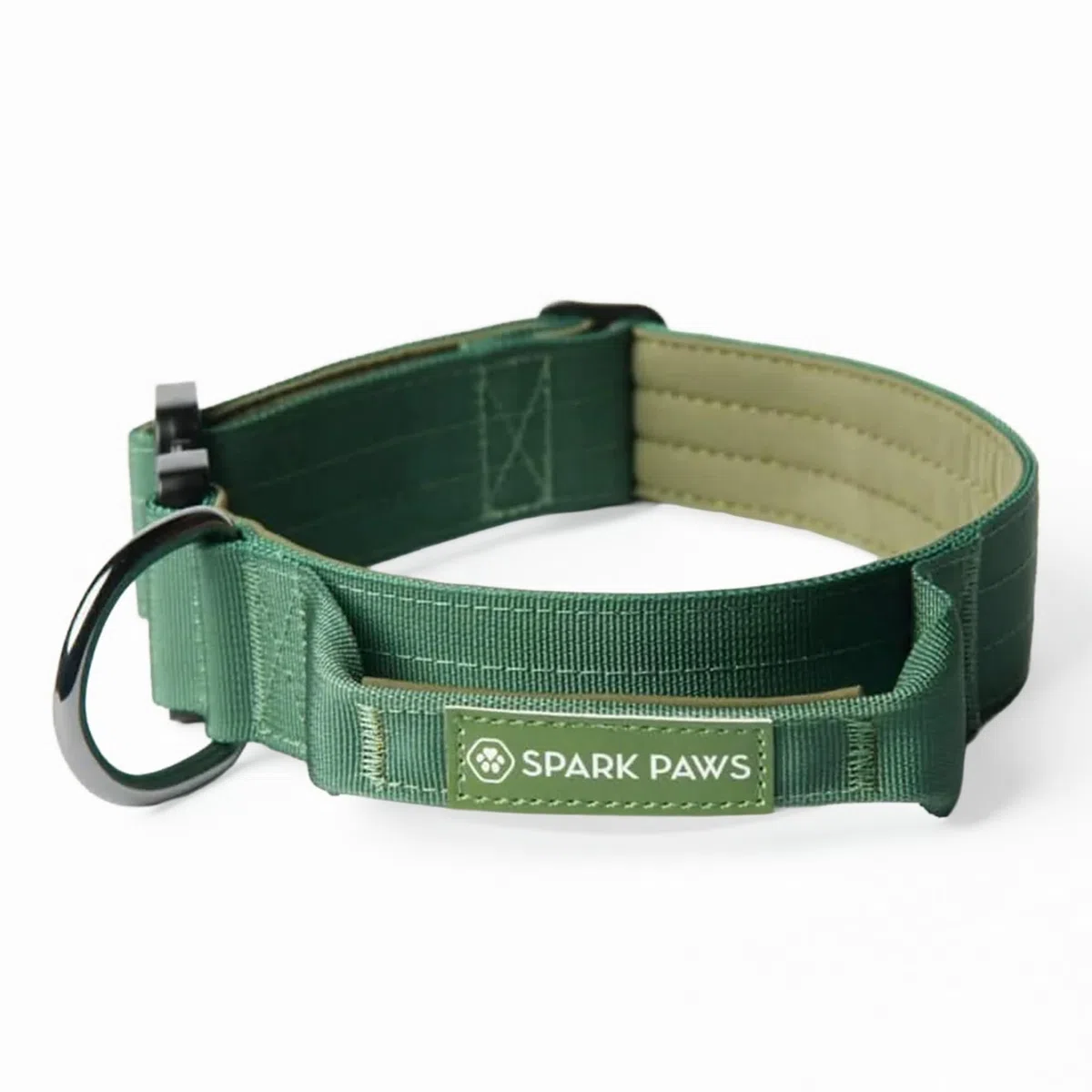 Spark Paws Collare tattico per cani, collare di alta qualità, design robusto e durevole per razze grandi e forti, pitbull, boxer, verde tinta unita, L, 3,8 cm