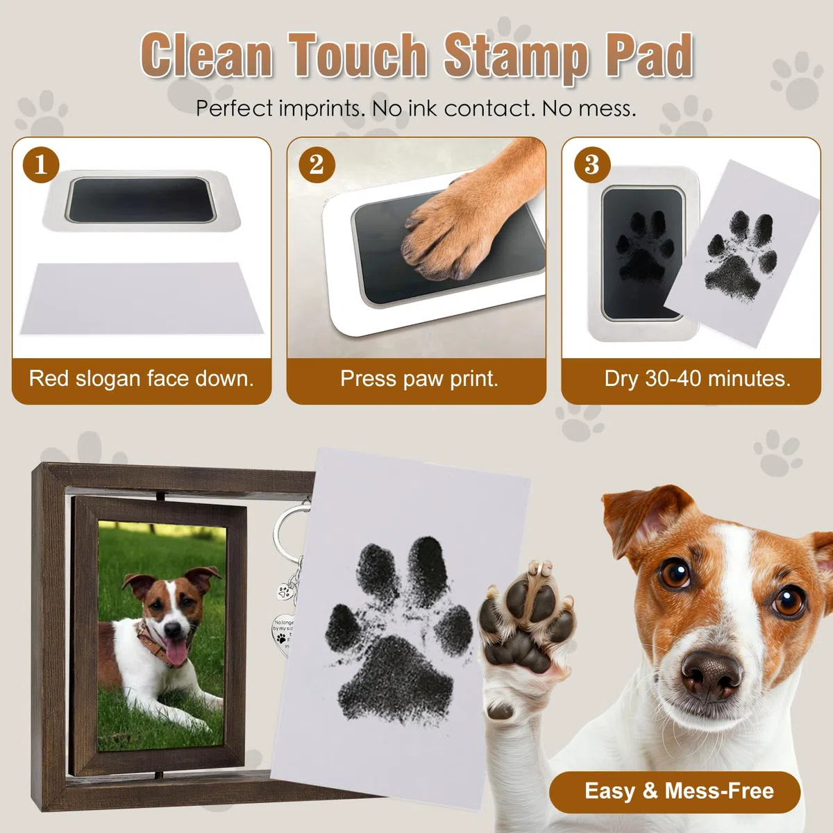 Set di Impronte per Cane e Gatto, Cornice Commemorativa per Cane e Gatto, 2 Cuscinetti per Impronte di Zampe di Animali, Set di Impronte per Neonati 0-6 Mesi, Mostra Due Immagini di 15x10 Cm