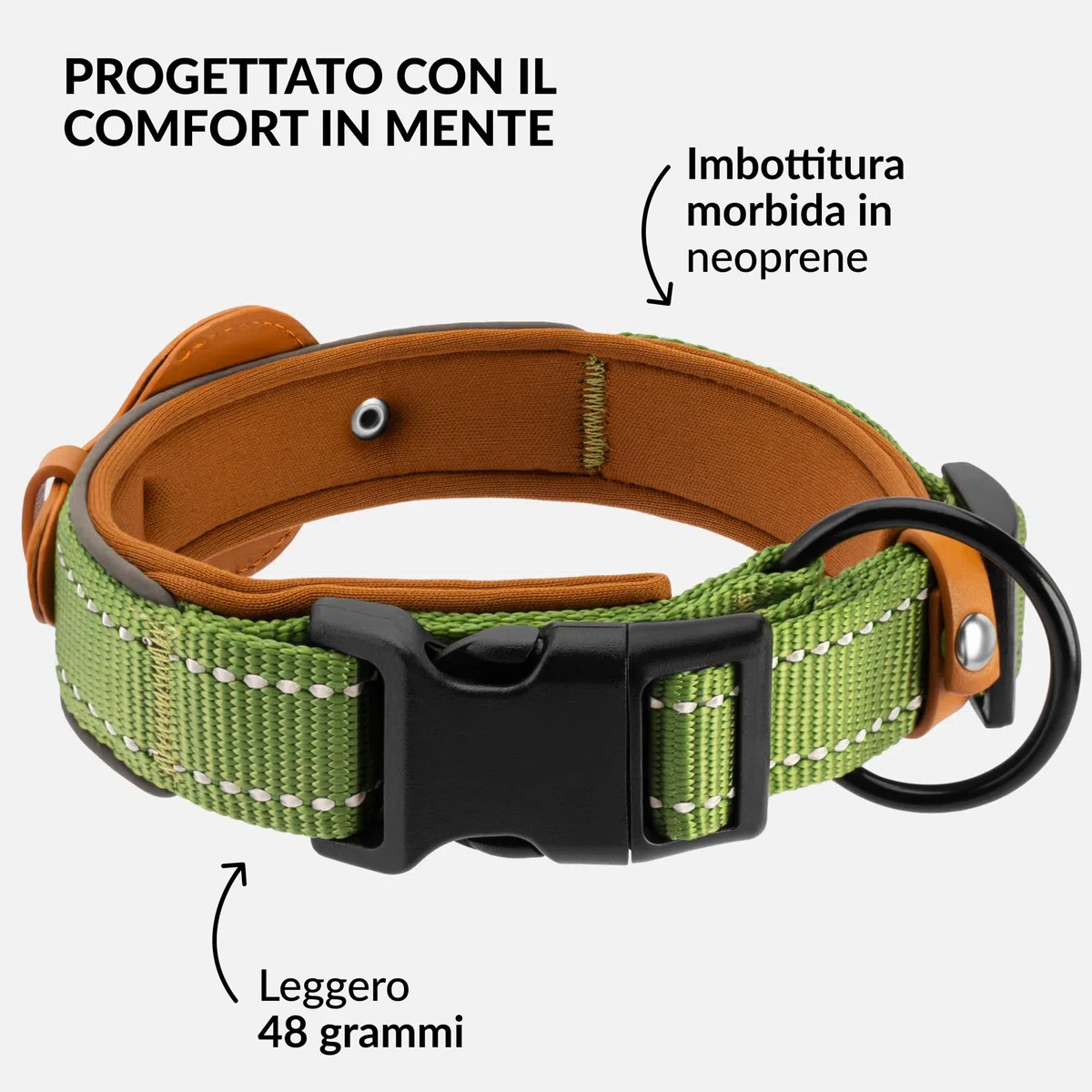 Collare Airtag cane, CollarDirect, Collare riflettente per Apple Air Tag per cani di taglia grande, media e piccola, Verde, Taglia L