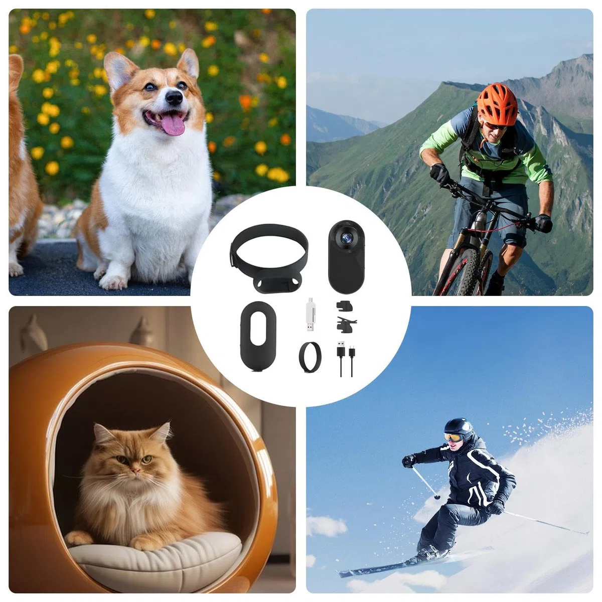Collare per cani con videocamera wireless HD 1080p, telecamera nascosta per gatti, videocamera per gatti, videocamera portatile stabile per sport, con registrazione video