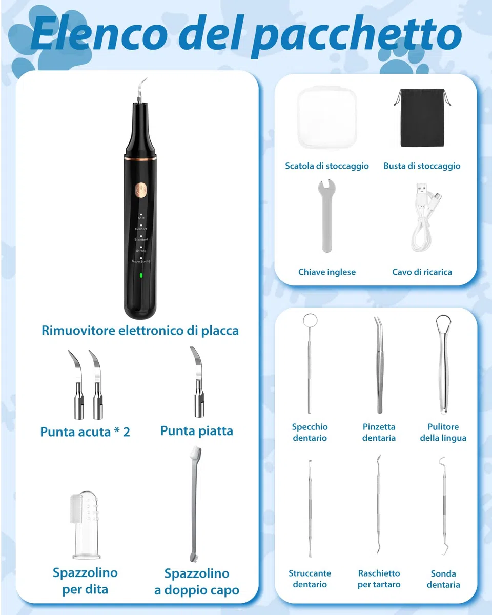 14-in-1 Kit Pulizia Denti Cane - Spazzolino Ultrasuoni Cani con Luce LED, 5 Modalità Elettrico Rimozione Della Placca Dentale per Animali Domestici, Pulisci Togli Tartaro e Macchie per Cani