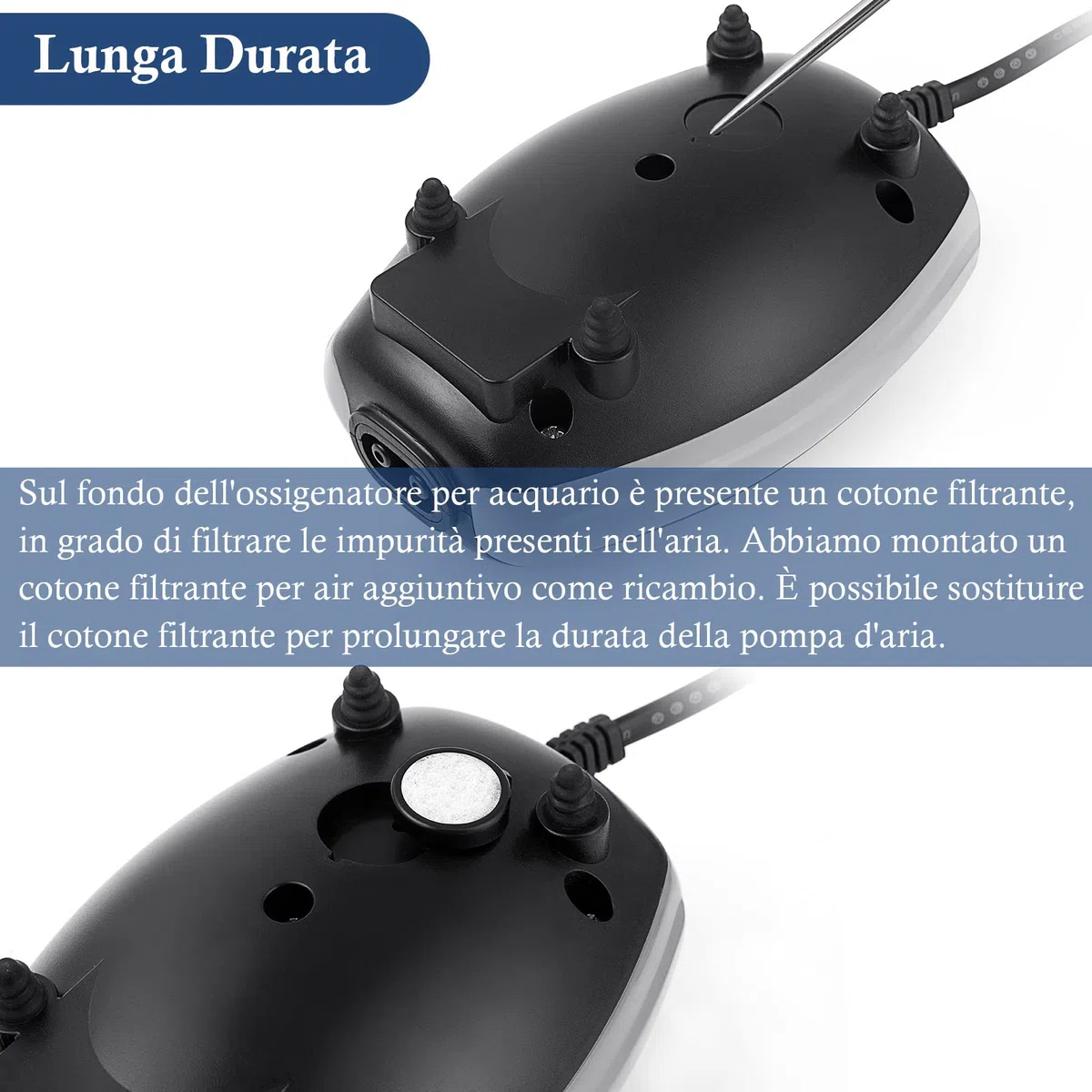 Ossigenatore per Acquario 3W, Pompa ad Aria per Acquario 300L/H, Potente Aeratore Silenzioso per Acquari da 1-450 Litri di Pesci e Tartarughe