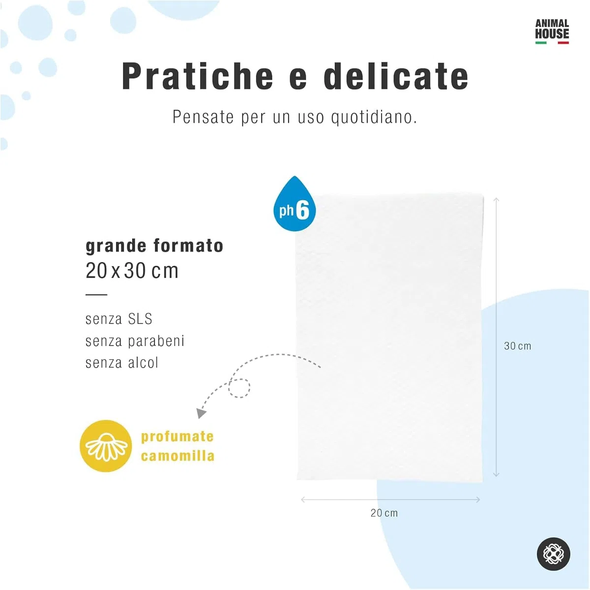Animal House Salviette Profumate 350 PZ: Salviette Umidificate Ipoallergeniche e Biodegradabili per la Pulizia Quotidiana di Cani e Gatti (350, CAMOMILLA)