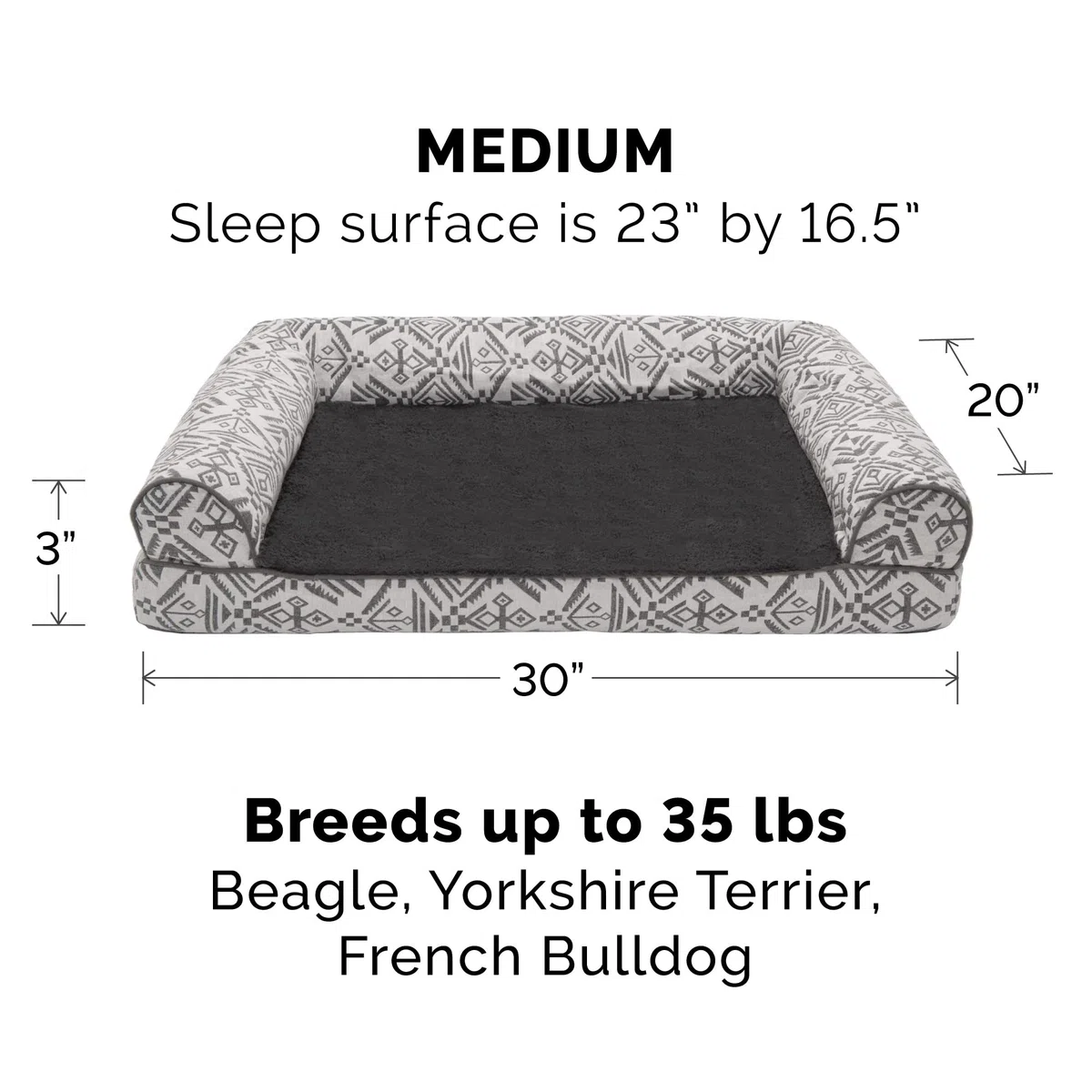 FurHaven Copertura di ricambio per letto per cani in peluche e decorazione del sud-ovest Kilim, lavabile in lavatrice, grigio masso, M