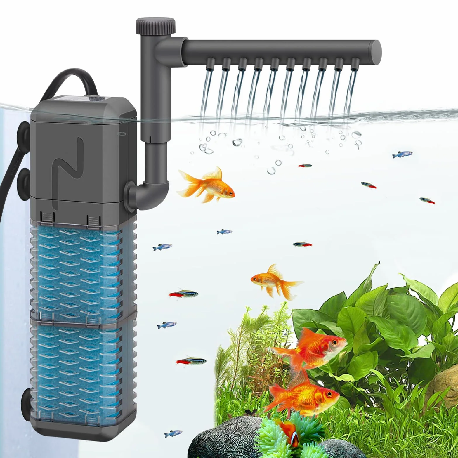 Filtro per Acquario, Pompa Filtro Acquario Regolabile 800L/H, Filtro Interno Acquario Pesci Silenzioso 9W, Filtro Acquario Pesci con Spray Bar, Utilizzato Piccoli Serbatoi Pesci Sotto 250L.