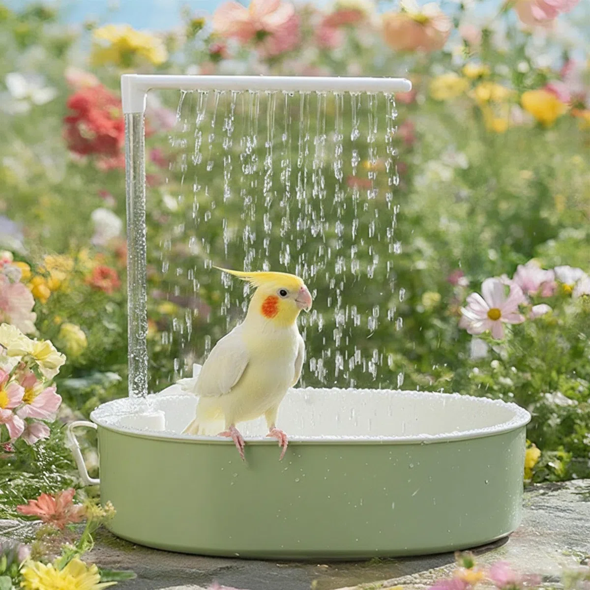 Doccia per pappagalli | Abbeveratoio automatico alimentato tramite USB, con pompa e acqua corrente per calopsitta, gabbia piccola e media, per esterni, interni, balcone, patio,