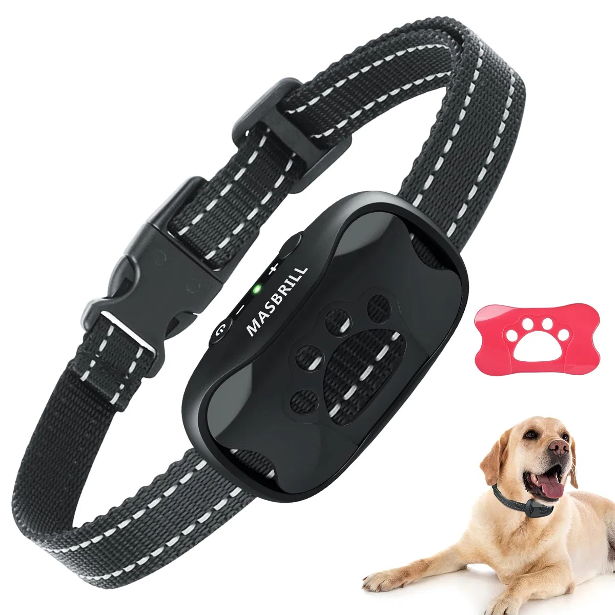 MASBRILL Collare Antiabbaio, Collare Antiabbaio Ricaricabile per Cani di Piccola Media Grande Taglia, Dispositivo Antiabbaio con Suono e Vibrazione 7 Livelli di Sensibilità - Nero
