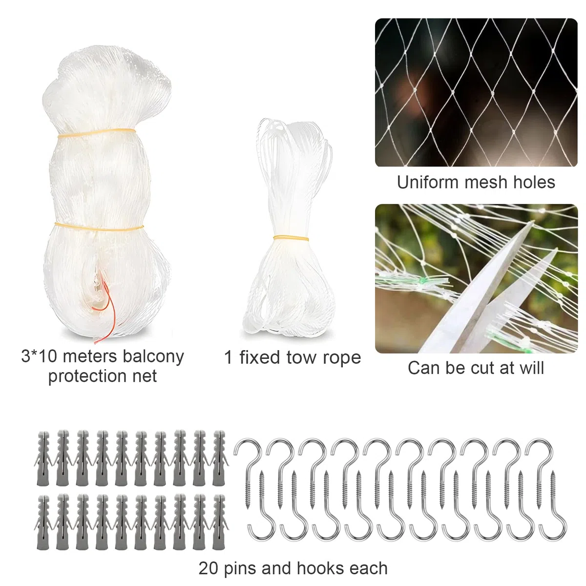Rete per Gatti Balcone,3*10m Rete per Gatti,Rete Anti Uccelli, Anti piccioni,Rete da Giardino,Colore Trasparente,Leggero ma Resistente,può Essere riutilizzato per Proteggere Animali Domestici Piante