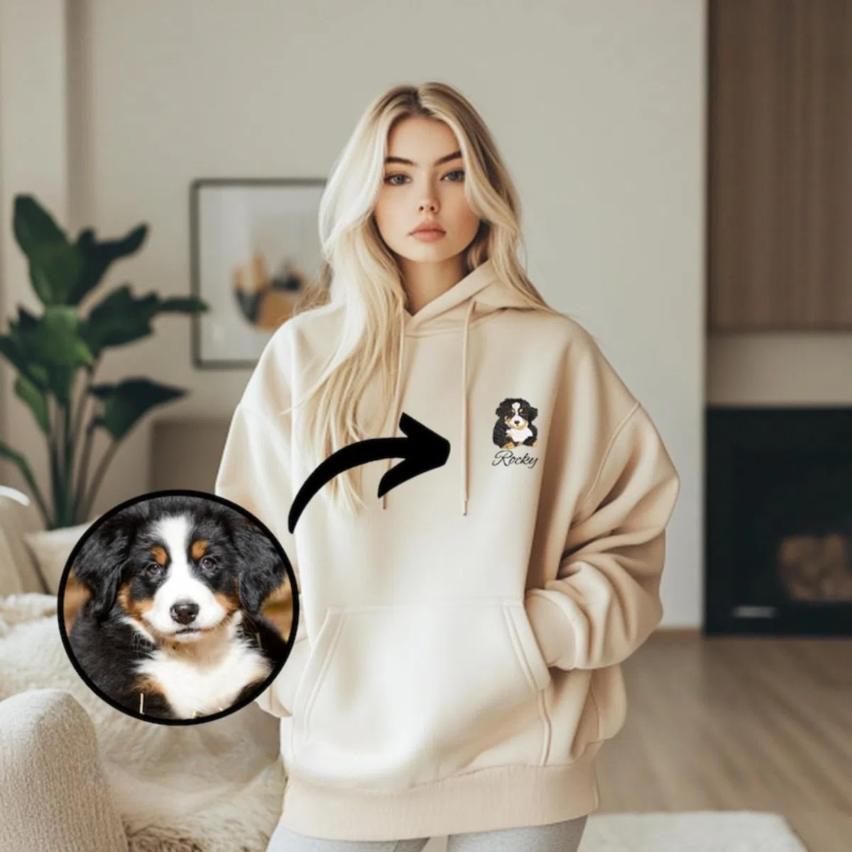 Felpa con cappuccio personalizzata ricamata con viso animale, Felpa con foto di cane, Felpa con cappuccio personalizzata ricamata per animali, Regalo per papà di cane, Maglietta