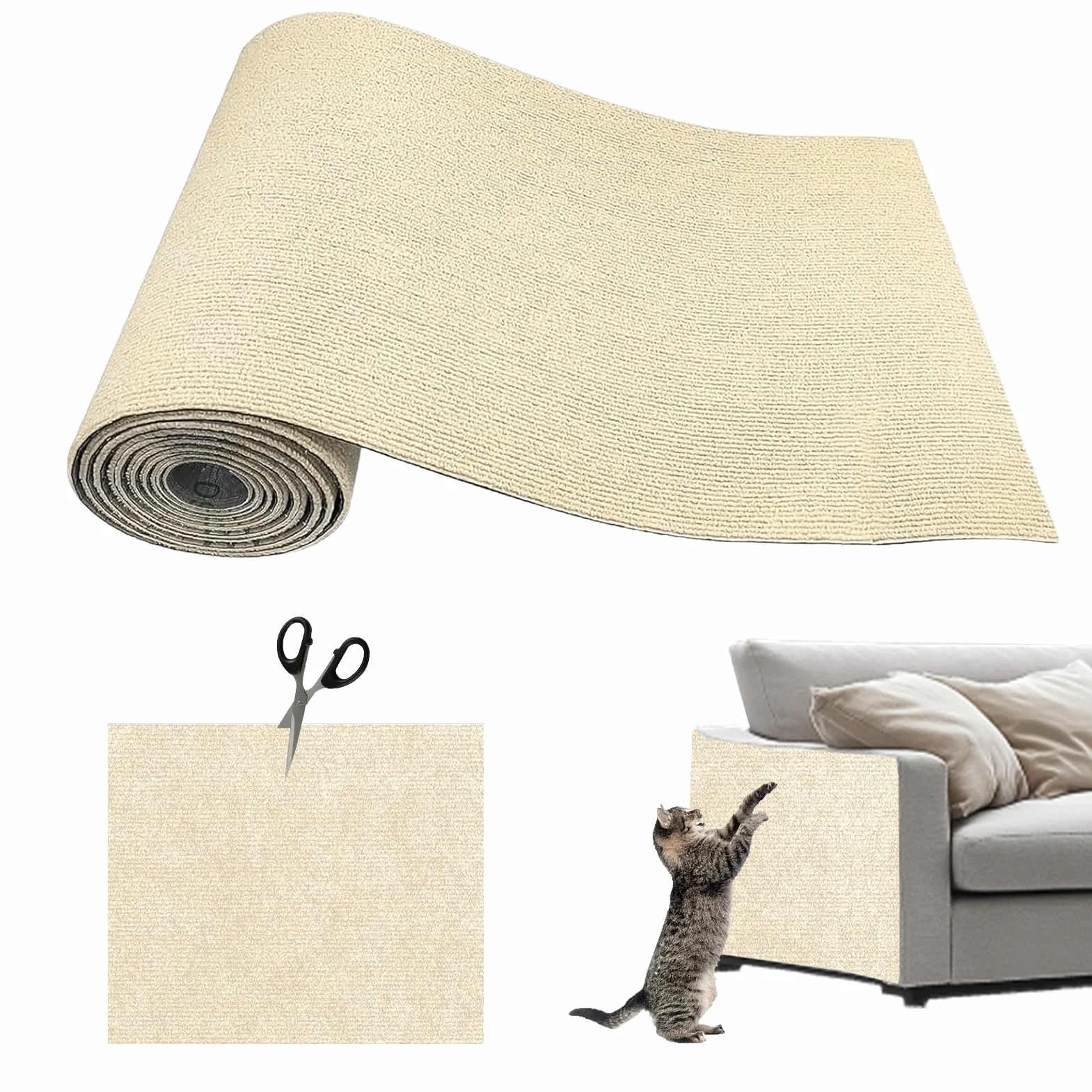 Tappeto Tiragraffi per Gatti Autoadesivo - 300 x 40cm, Protezione Divano Graffi Gatto, Riutilizzabile e Tagliabile, DIY Tiragraffi per Gatti, Ideale per Divani Mobili Pareti Cachi