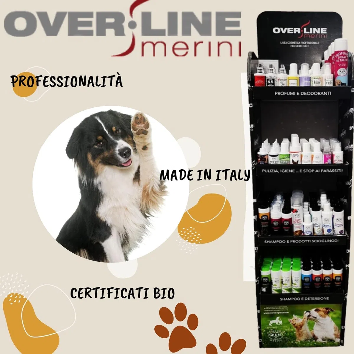 OVER LINE MERINI |Profumo per Cani Lunga Durata 100 ml – Deodorante Cane che Elimina gli Odori – Fragranza Dolce e Raffinata – Pelo Fresco e Profumato – Made in Italy