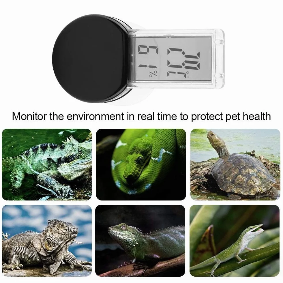Rettile Igrometro elettronico Termometro Impermeabile in Tempo Reale Lizard Crawler Box Rainforest Serbatoi umidità Monitor Temperatura con sensore Incorporato(Nero)