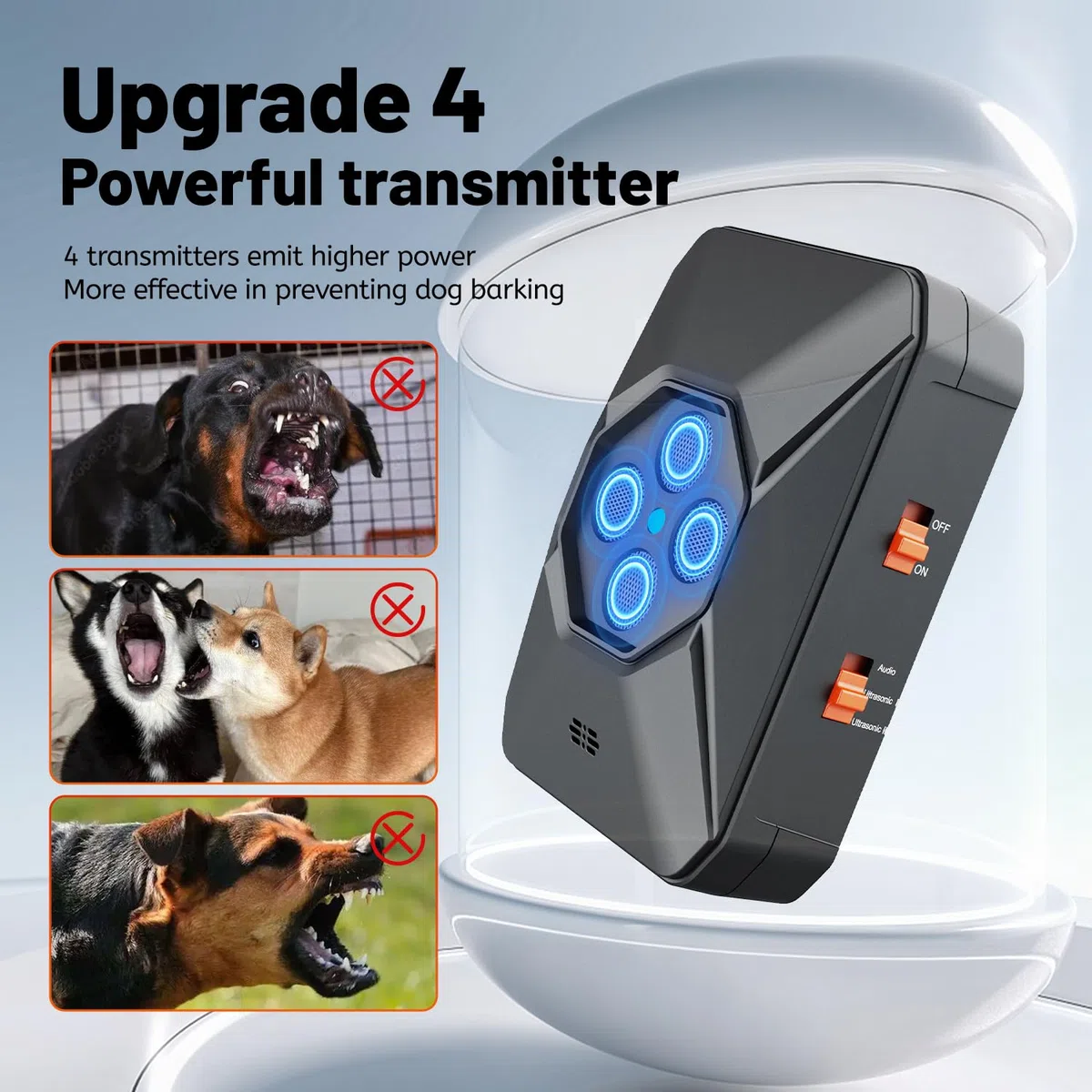WUGEIN Antiabbaio per Cani, 30 Ft Anti Abbaio per Cani, 3 Modi Ultrasuoni per Cani Interni Esterni Antibell per Cani di Piccola Grandi Taglia Media Anti Bell