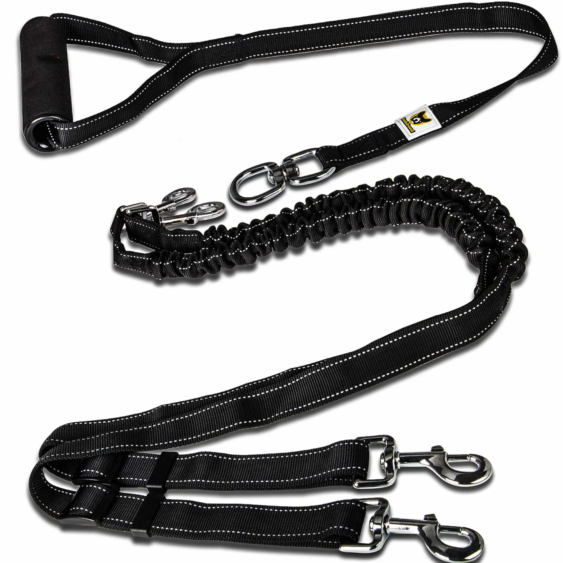 Guinzaglio doppio | Guinzaglio per 2 cani | Guinzaglio estensibile e riflettente da 165 cm a 220 cm con una impugnatura morbida per due cani a partire da 20 kg