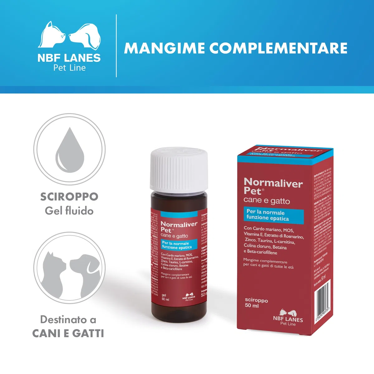 NBF LANES | Normaliver Cane e Gatto, 50 ml Sciroppo in Gel Appetibile, per la Normale Funzione Epatica