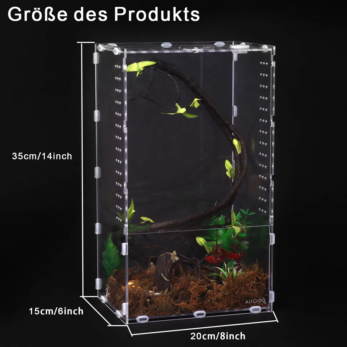 AIICIOO Contenitore in acrilico rimovibile per rettili, piccolo acquario, portatile, trasparente, adatto per barba, ragno, lucertola, scorpione (20 x 15 x 35 cm)
