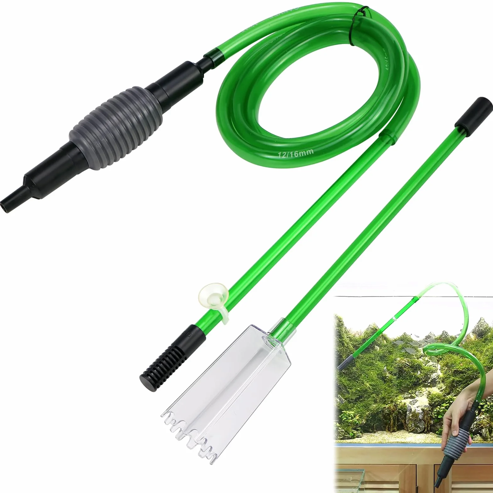 LPZMPZ Sifone per Acquario, Aspiratore Acquario, Pulizia Acquario Ghiaia, Cambio d'Acqua per Acquario, Detergente per Ghiaia per Acquari Kit con sifone per Acquari e Tartarughiere(2.8m)