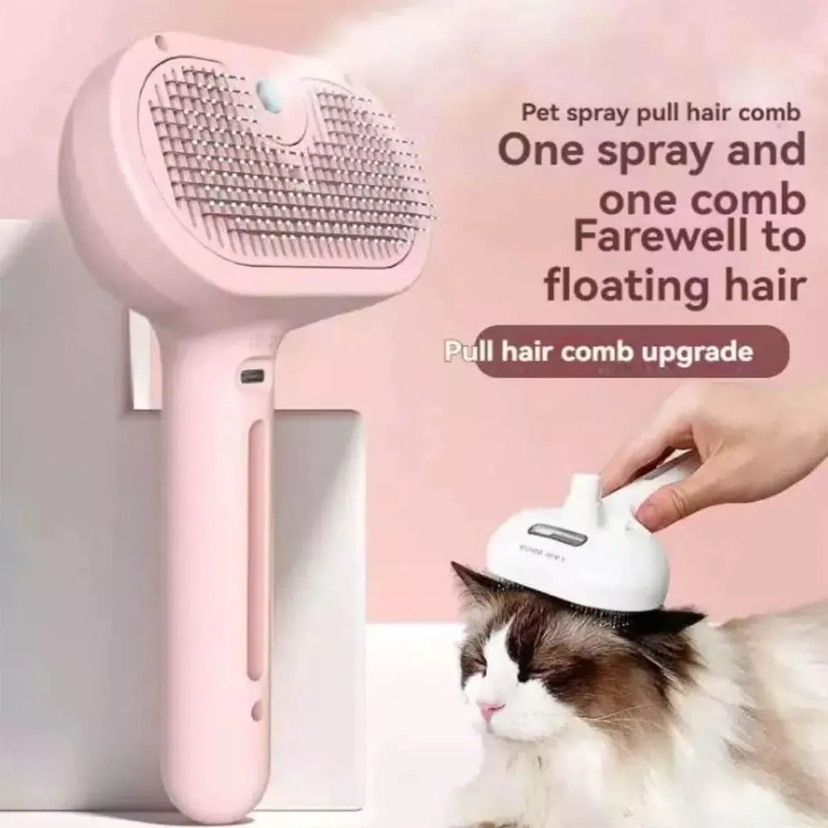 Bacchetta magica per peli di animali domestici, pettine per la rimozione dei peli di animali domestici con vapore, spazzole massaggianti 3 in 1 con manico, pettine spray per la pulizia ricaricabile