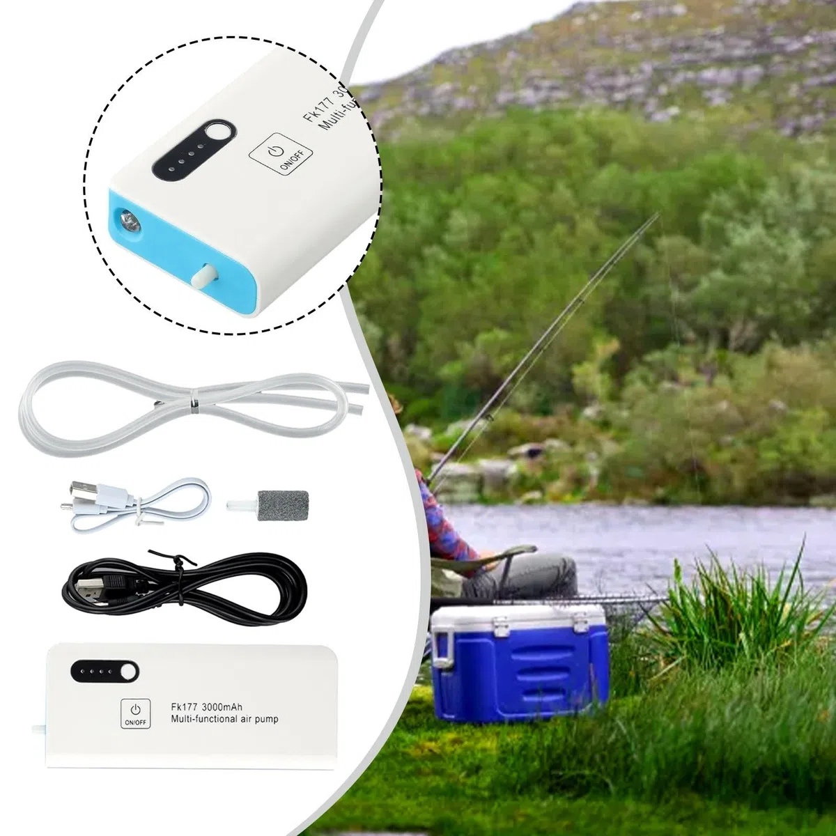 Aeratore portatile da pesca, pompa di ossigeno di ricarica USB, compatto e