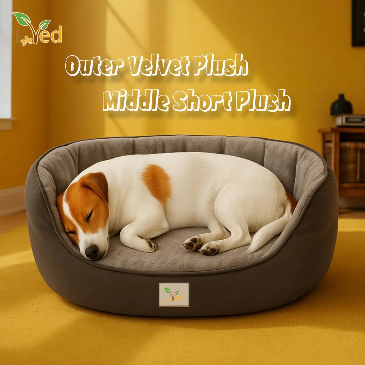 Ved Soft Cat Bed Cuccia rotonda lavabile per gatti e gattini da interno, cuscino reversibile, base antiscivolo, grigio, (51 x 48 x 15 cm (L x W x H))