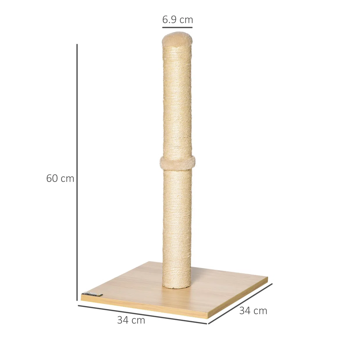 PawHut Tiragraffi per Gatti con Palo in Sisal Alto 60 cm, Mini Albero Tiragraffi Salvaspazio Multiuso con Base in Truciolato, Beige