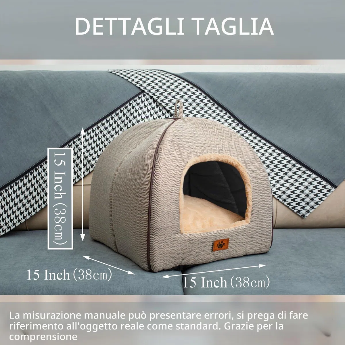 Cuccia da interni per gatti, lettino a cupola stile tenda, con cuscino imbottito rimovibile e lavabile, autoriscaldante