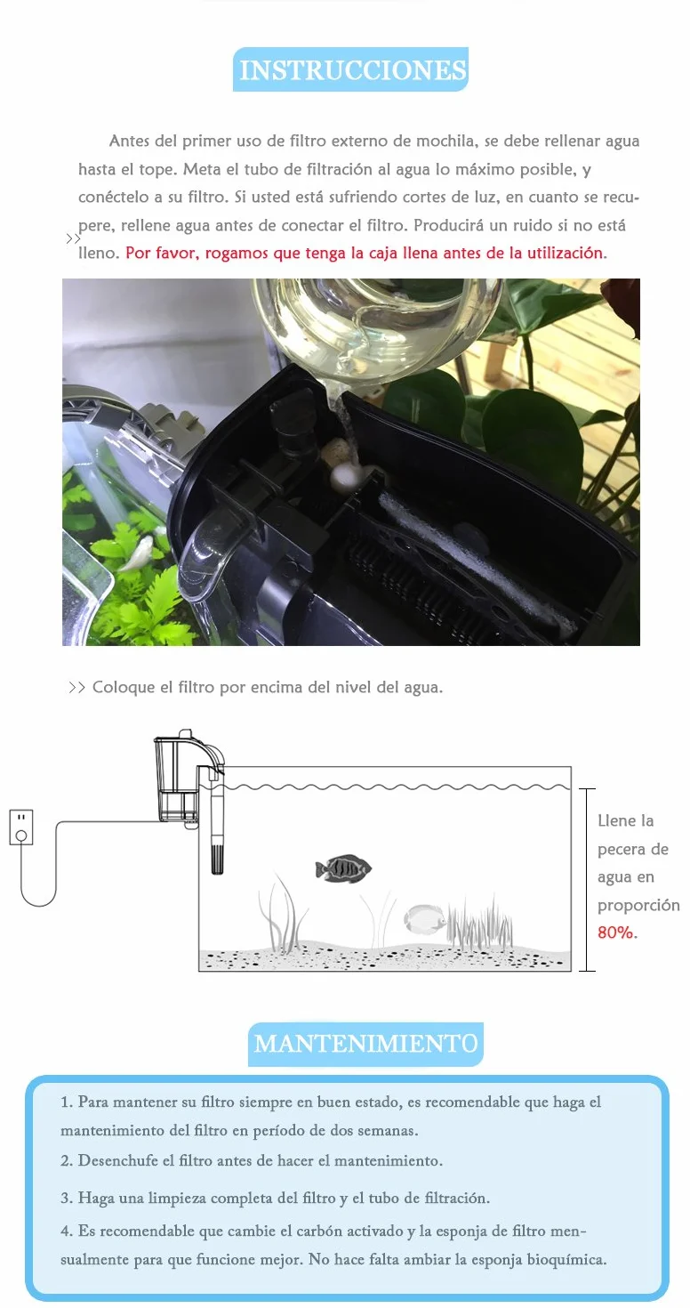BPS Filtro Professionale per Acquario Filtro Esterno a Zaino per Acquario Risparmio Energetico 3.2W 290L / H BPS-6021A