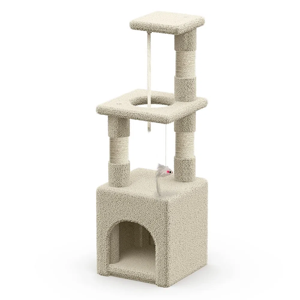 VOUNOT® Tiragraffi per Gatti, Albero Tiragraffi Gatto in Corda Sisal Naturale con Giocattolo Gioco, Altezza 88cm, Beige
