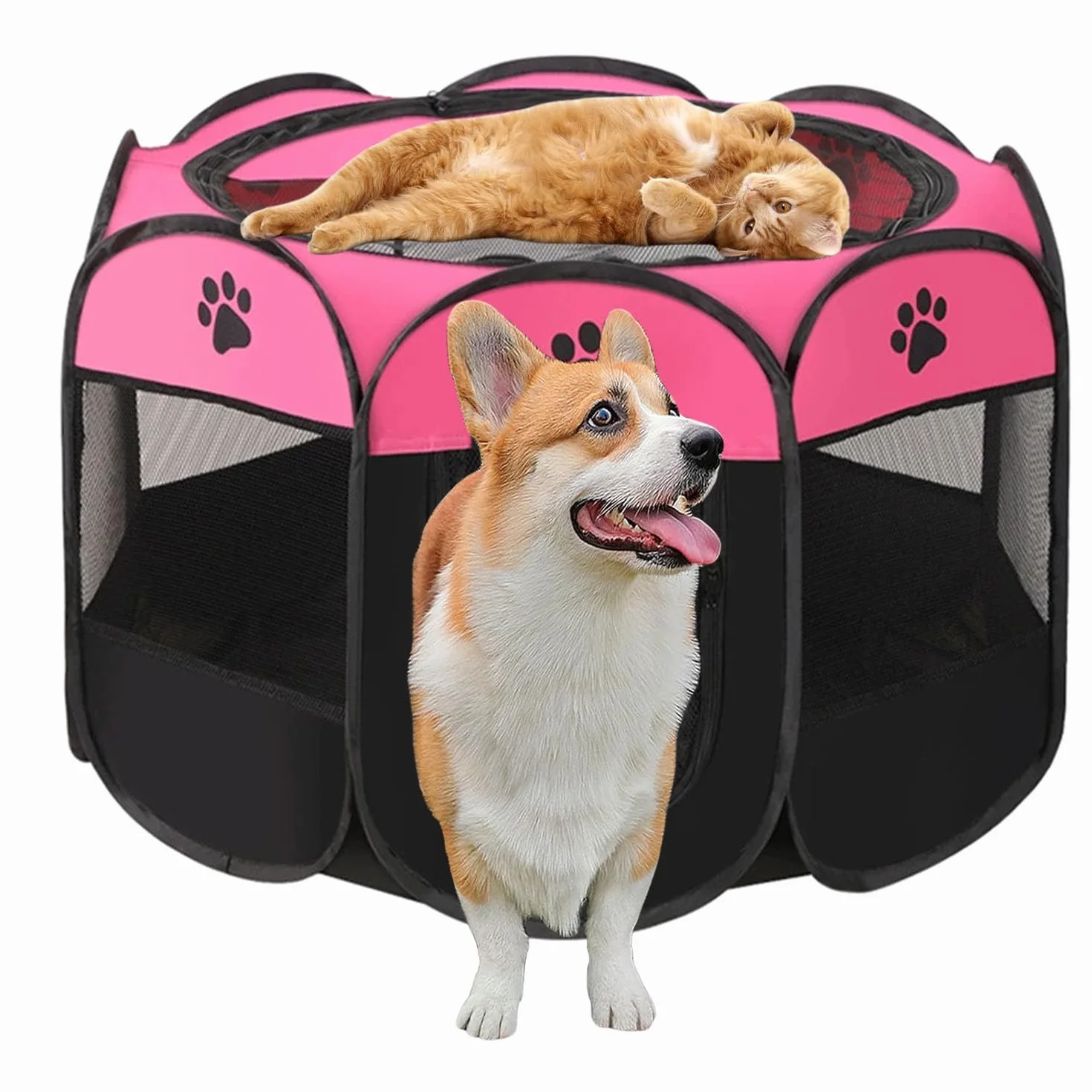 Beccucciolo portatile, 91 x 91 x 58 cm, pieghevole, per casa, cuccioli, telo impermeabile Oxford per cani, gatti, conigli, rosa