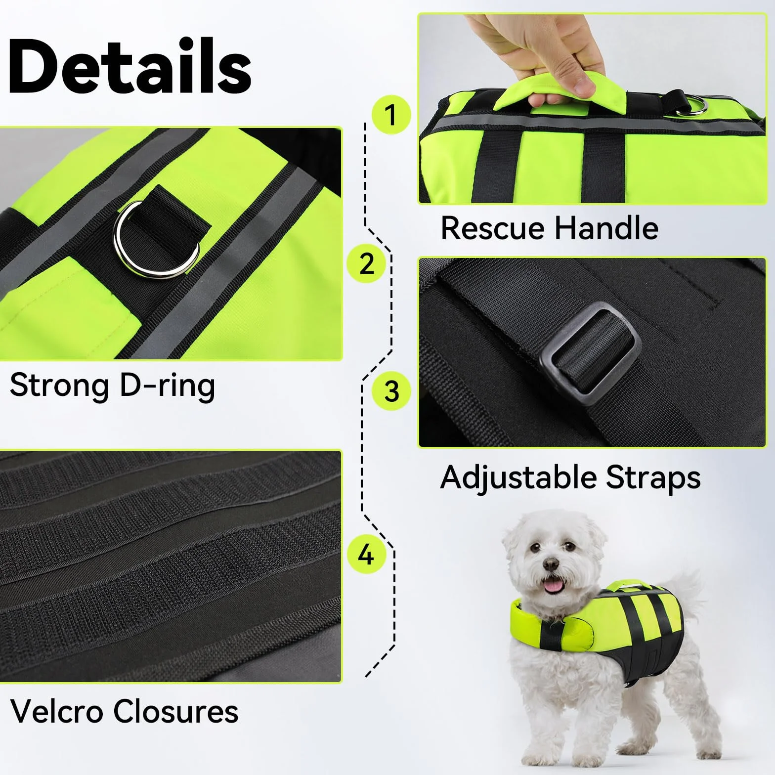 Namsan Giubbotto di Salvataggio per Cani Regolabile Salvagente Cane con Striscia Riflettente Verde - M