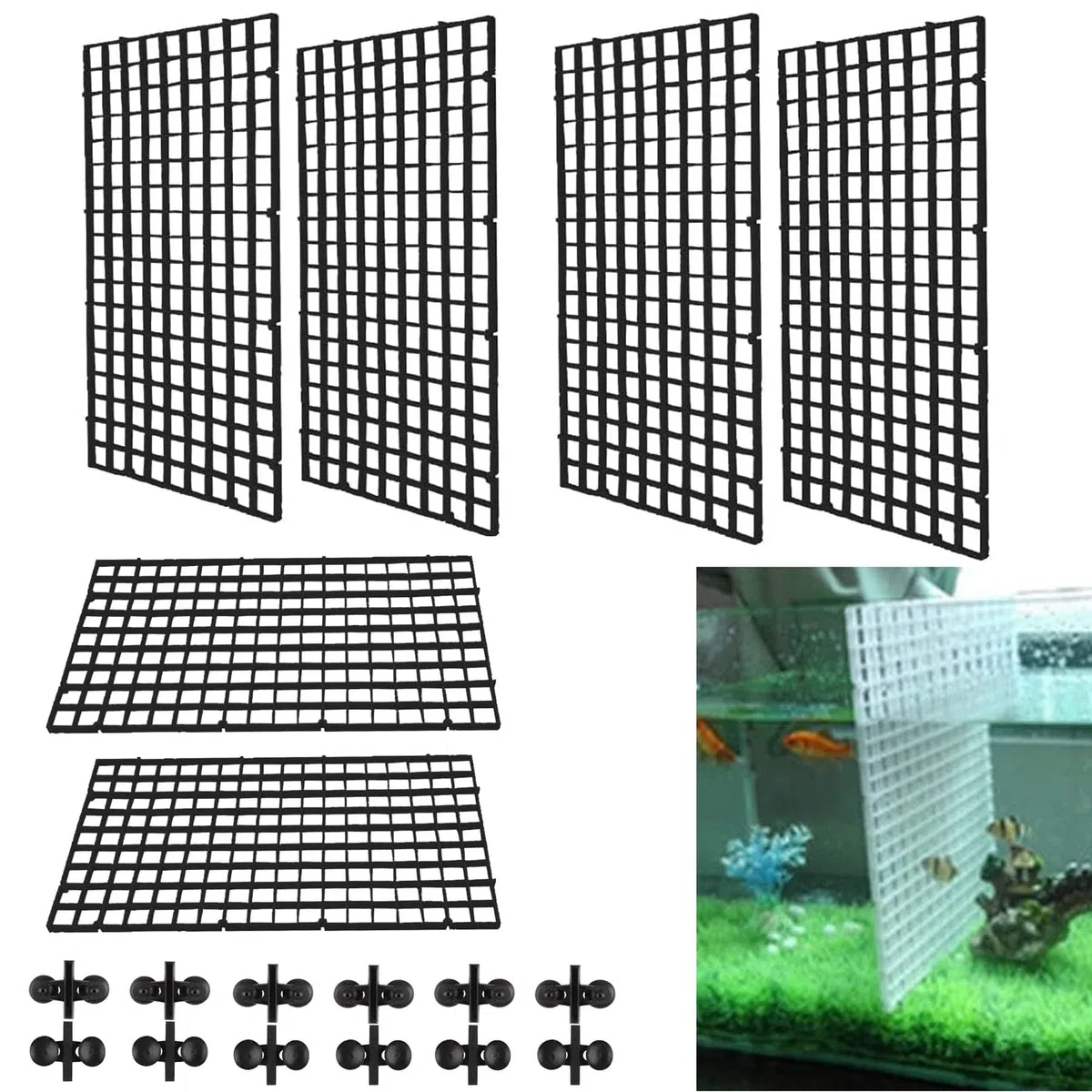 6 Pezzi Acquario Griglia Divisore Separatore Plastica Divisori per Acquario Griglia del Filtro dell'acquario Divisore per acquari in plastica con 12 di Clip Ventosa, 30X15CM