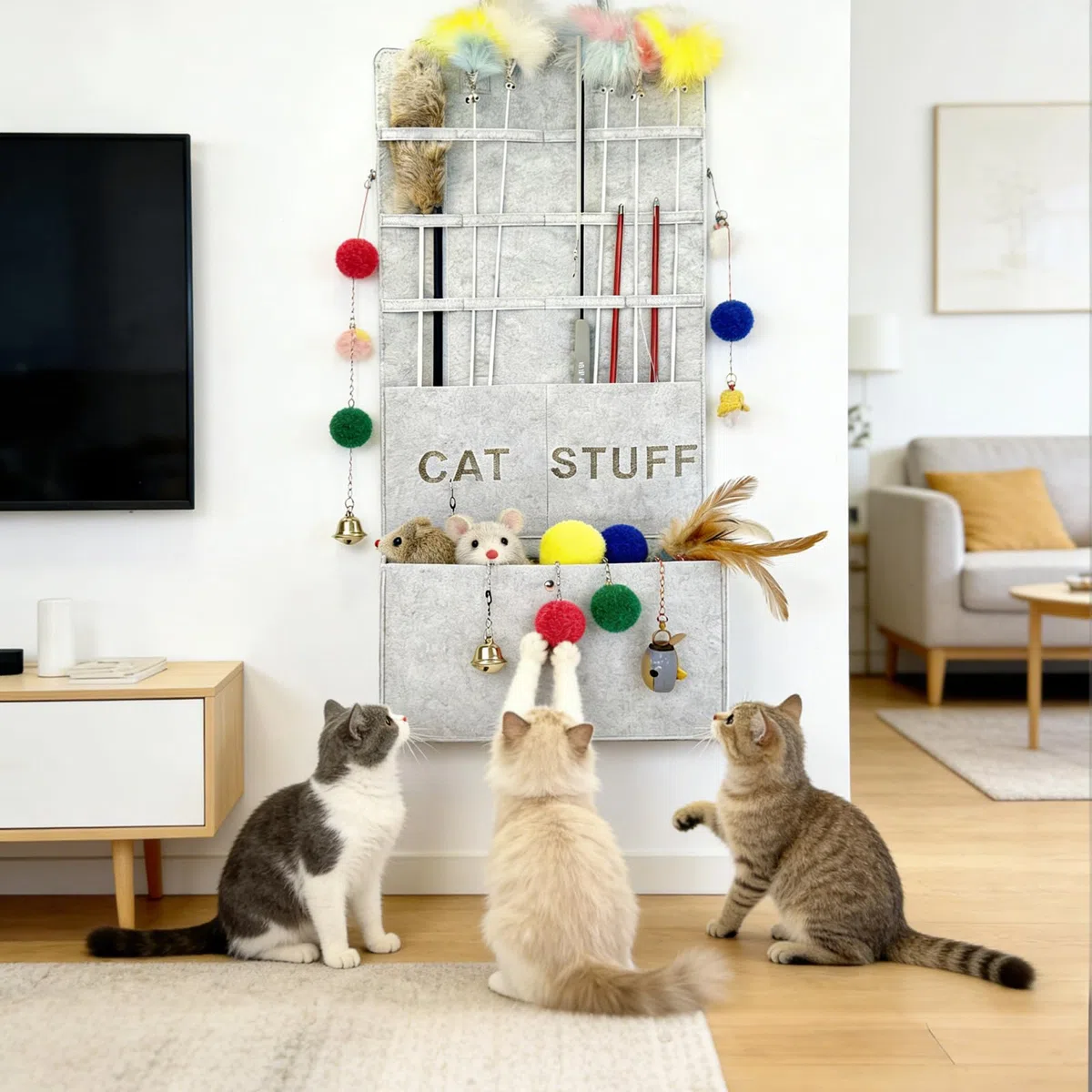 FARYODI Contenitore per la pesca dei gatti, organizzatore per gatti e giocattoli, scatola per giocattoli per gatti, grigio, 40 x 80 x 20 cm