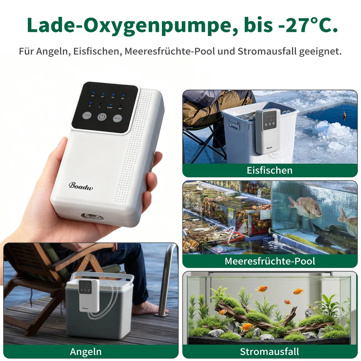Pompa ad aria per acquario, pompa di ossigeno ricaricabile con batteria da 2200 mAh o 4400 mAh, per pesca all'aperto e interruzione di corrente, Nano Mini accessorio per acquario con pietra